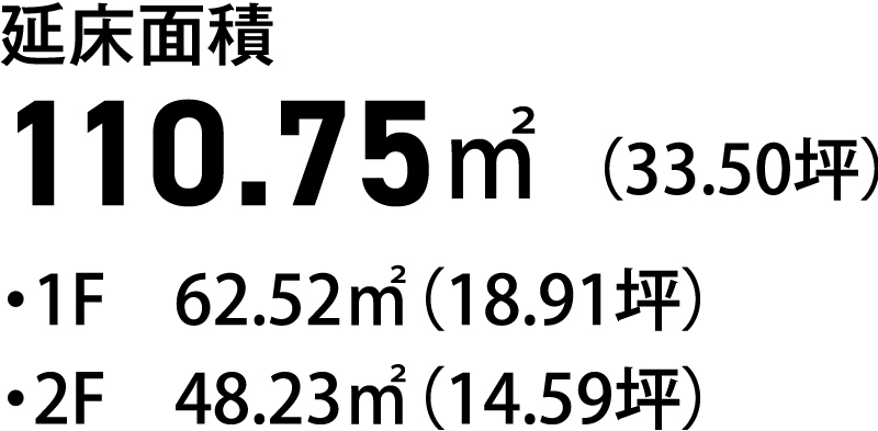 延床面積114.69㎡（34.69坪）・1F 62.52㎡（18.91坪）・2F 52.17㎡（15.78坪）